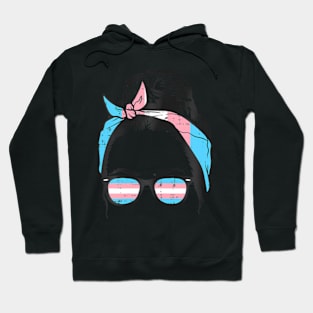 Messy Hair Bun Transgender Headband Sunglasses Trans Pride Hoodie